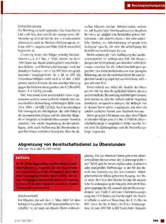 Vorschauseite 2: Höhe der Wechselschichtzulage bei Teilzeitarbeit