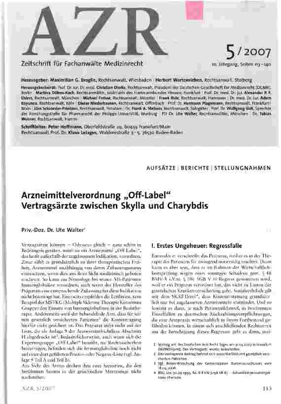 Vorschauseite 1: Arzneimittelverordnung Off-Label Vertragsärzte zwischen Skylla und Charybdis