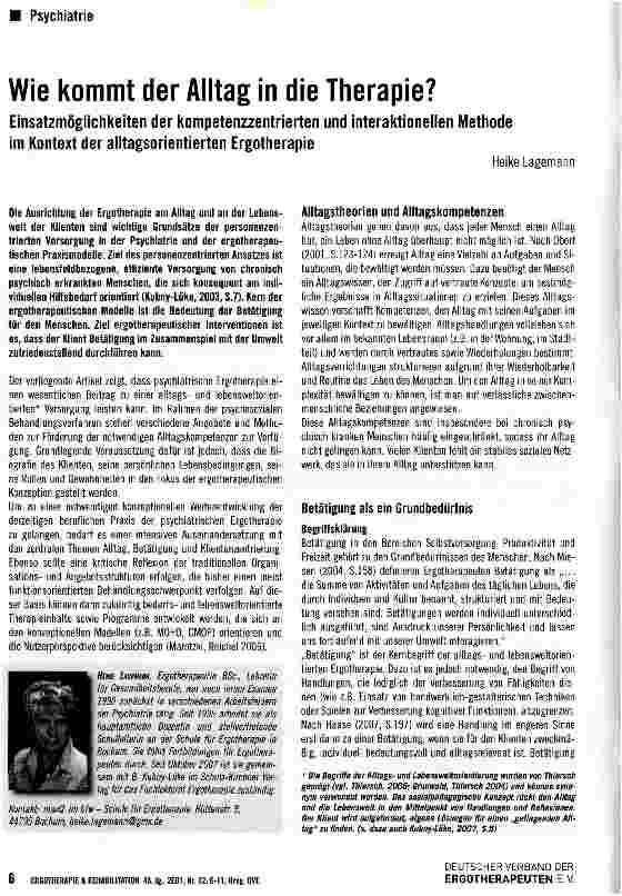 Vorschauseite 1: Wie kommt der Alltag in die Therapie?