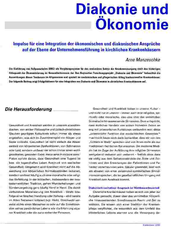 Vorschauseite 1: Diakonie und Ökonomie