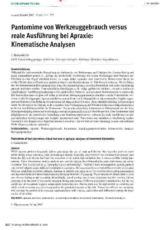 Vorschauseite 1: Pantomime von Werkzeuggebrauch versus reale Ausführung bei Apraxie: Kinematische Analysen