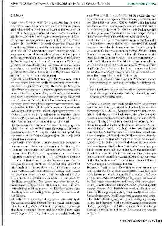 Vorschauseite 2: Pantomime von Werkzeuggebrauch versus reale Ausführung bei Apraxie: Kinematische Analysen
