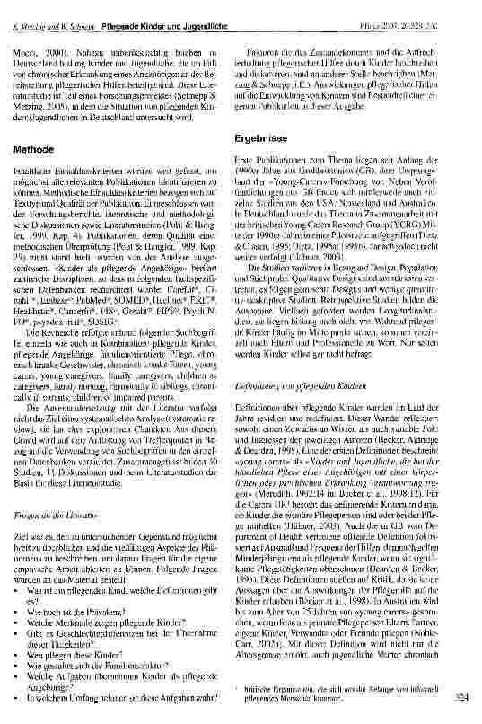 Vorschauseite 2: Kinder und Jugendliche als pflegende Angehörige: Wer sie sind und was sie leisten. Eine internationale Literaturstudie (1990-2006)