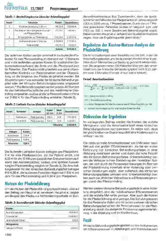 Vorschauseite 2: Amortisationsdauer von klinischen Behandlungspfaden im Bundeswehrkrankenhaus Bad Zwischenahn