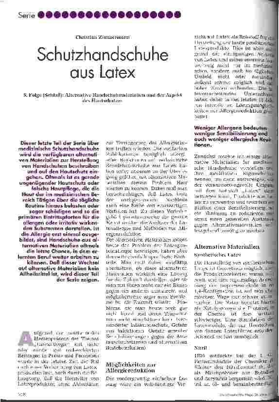 Vorschauseite 1: Schutzhandschuhe aus Latex 5. Folge (Schluß): Alternative Handschuhmaterialien und der Aspekt des Hautschutzes
