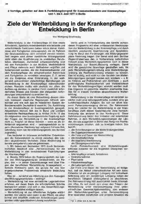 Vorschauseite 1: Ziele der Weiterbildung in der Krankenpflege - Entwicklung in Berlin