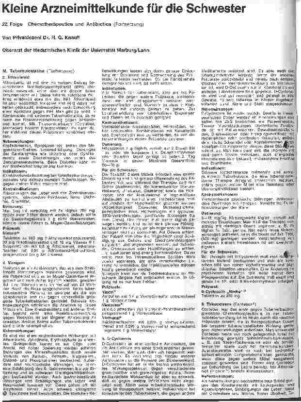 Vorschauseite 1: Kleine Arzneimittelkunde 22. Folge: Antibiotika und Chemotherapeutica (Fortsetzung)