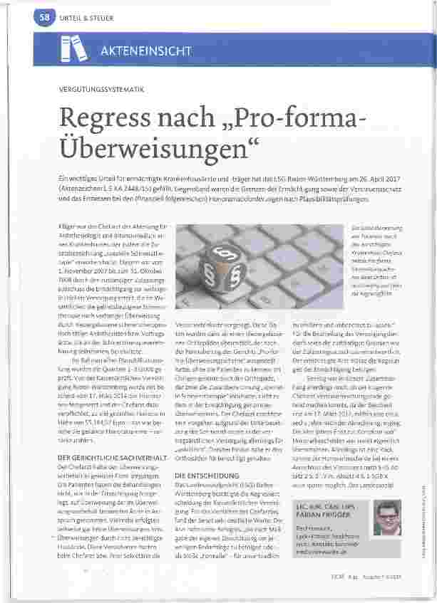 Vorschauseite 1: Regress nach „Pro-forma-Überweisungen“