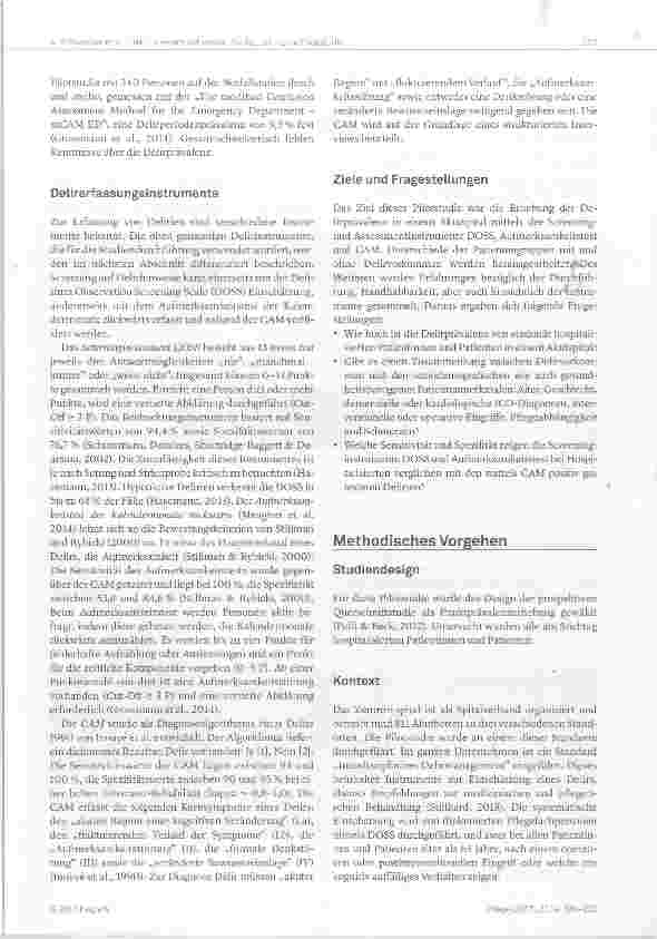 Vorschauseite 3: Prävalenz, Einflussfaktoren, Screening und Diagnose eines Delirs bei stationär hospitalisierten Patientinnen und Patienten in einem Schweizer Akutspital