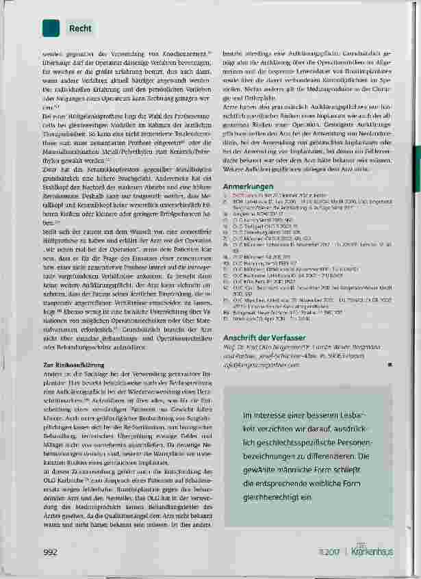 Vorschauseite 2: Implantatsicherheit und ärztliche Aufklärungspflicht