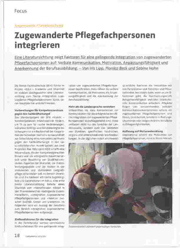 Vorschauseite 1: Zugewanderte Pflegefachpersonen integrieren