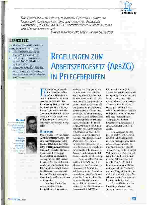 Vorschauseite 1: Regelungen zum Arbeitszeitgesetz (ArbZG) in Pflegeberufen