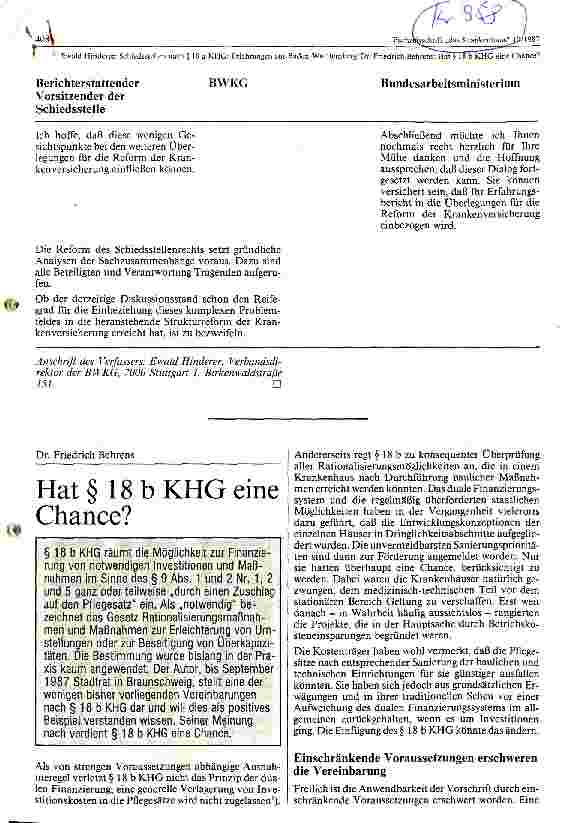 Vorschauseite 1: Hat Paragraph 18b KHG eine Chance?