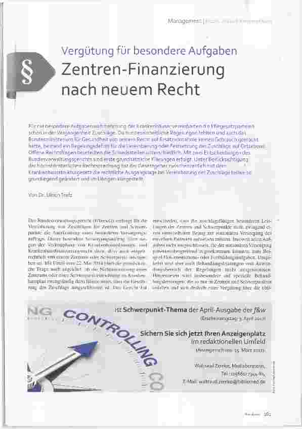 Vorschauseite 1: Vergütung für besondere Aufgaben Zentren-Finanzierung nach neuem Recht