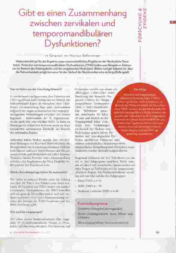 Vorschauseite 2: Gibt es einen Zusammenhang zwischen zervikalen und temporomandibulären Dysfunktionen?