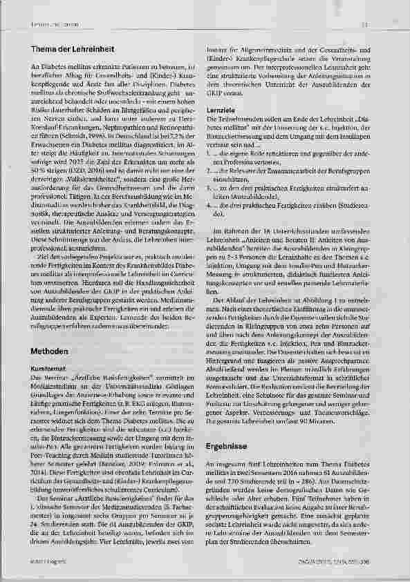 Vorschauseite 2: Interprofessionelle Ausbildung in den Gesundheitsberufen Auszubildende der Gesundheitsund Krankenpflege leiten Medizinstudierende in der curricularen Lehreinheit „Diabetes mellitu…