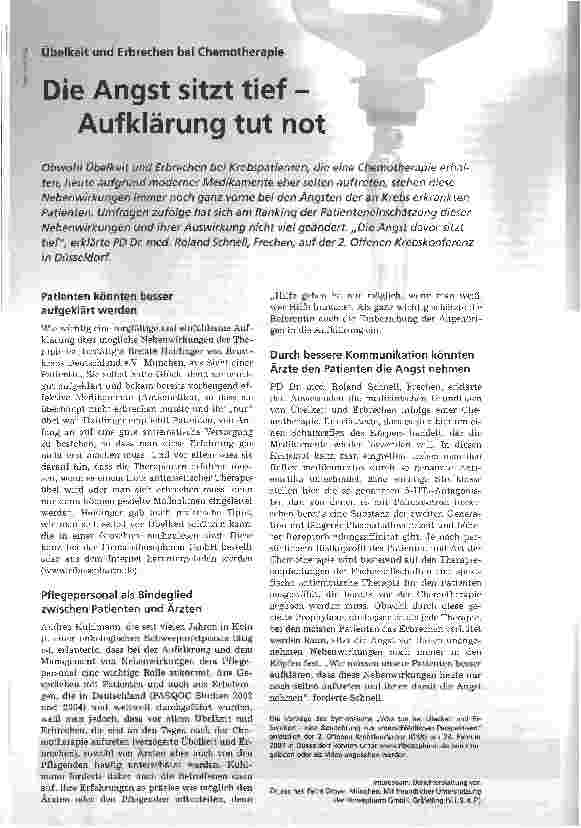 Vorschauseite 1: Die Angst sitzt tief -Aufklärung tut not