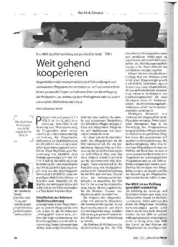 Vorschauseite 1: Weitgehend kooperieren - Die MDK-Qualitätsprüfung aus juristischer Sicht-Teil 1