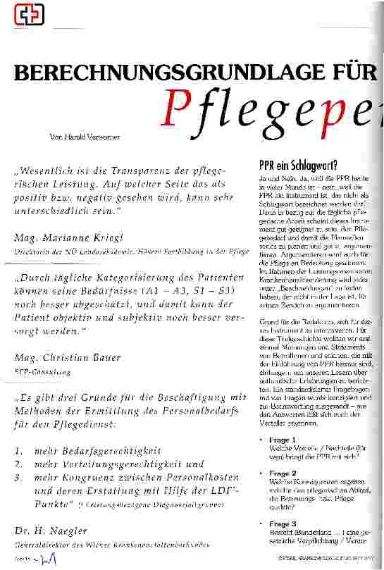 Vorschauseite 1: Berechnungsgrundlage für den Personalbedarf: die PPR -Pflegepersonalregelung-