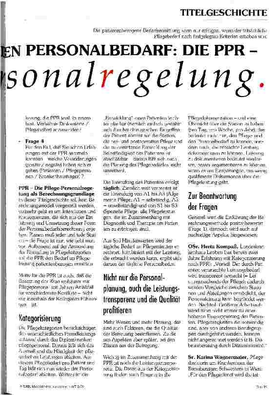 Vorschauseite 2: Berechnungsgrundlage für den Personalbedarf: die PPR -Pflegepersonalregelung-