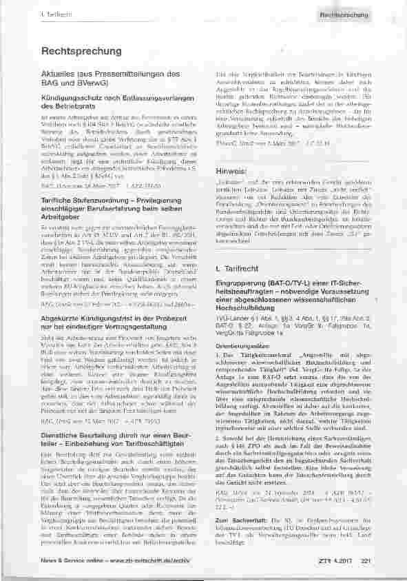 Vorschauseite 1: Eingruppierung (BAT-O/TV-L) einer IT-Slcherheltsbeauftragten notwendige Voraussetzung einer abgeschlossenen wissenschaftlichen Hochschulbildung