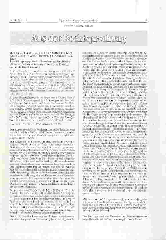 Vorschauseite 1: Beschäftigungspflicht - Berechnung der Arbeitsplätze - eine nicht in erster Linie dem Erwerb dienende Beschäftigung