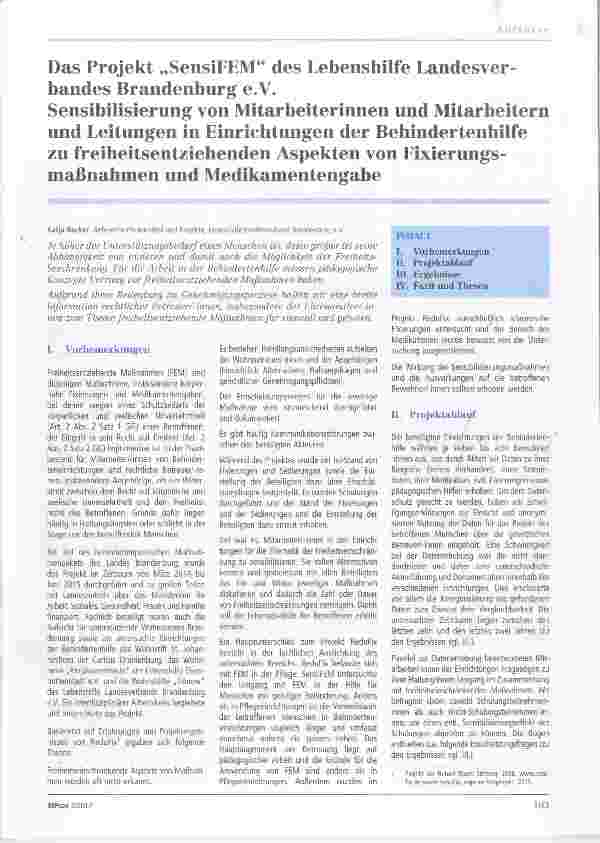 Vorschauseite 1: Das Projekt „SensiFEM“ des Lebenshilfe Landesverbandes Brandenburg e.V.Sensibilisierung von Mitarbeiterinnen und Mitarbeitern und Leitungen in Einrichtungen der Behindertenhilfe z…