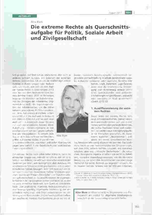 Vorschauseite 1: Die extreme Rechte als Querschnittsaufgabe für Politik, Soziale Arbeit und Zivilgesellschaft
