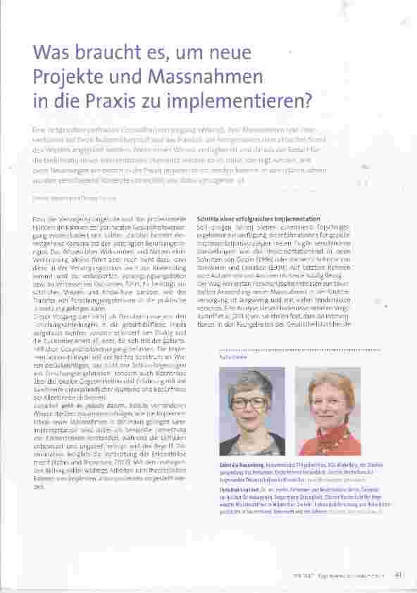 Vorschauseite 1: Was braucht es, um neue Projekte und Massnahmen in die Praxis zu implementieren?