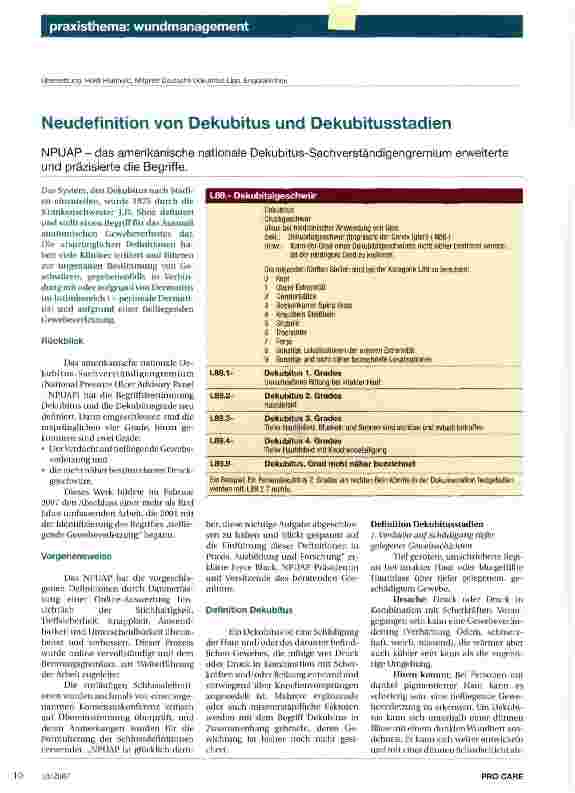 Vorschauseite 1: Neudefinition von Dekubitus und Dekubitusstadien