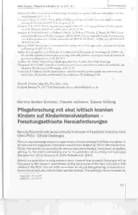 Vorschauseite 1: Pflegeforschung mit akut kritisch kranken Kindern auf Kinderintensivstationen Forschungsethische Herausforderungen