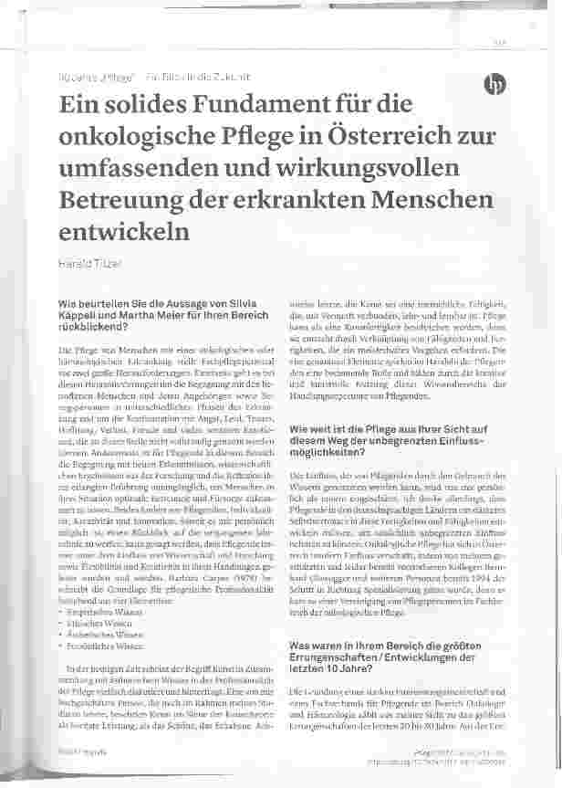 Vorschauseite 1: Ein solides Fundament für die onkologische Pflege in Österreich zur umfassenden und wirkungsvollen Betreuung der erkrankten Menschen entwickeln
