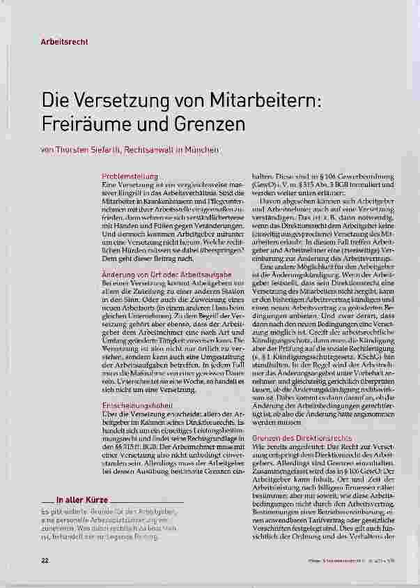 Vorschauseite 1: Die Versetzung von Mitarbeitern Freiräume und Grenzen