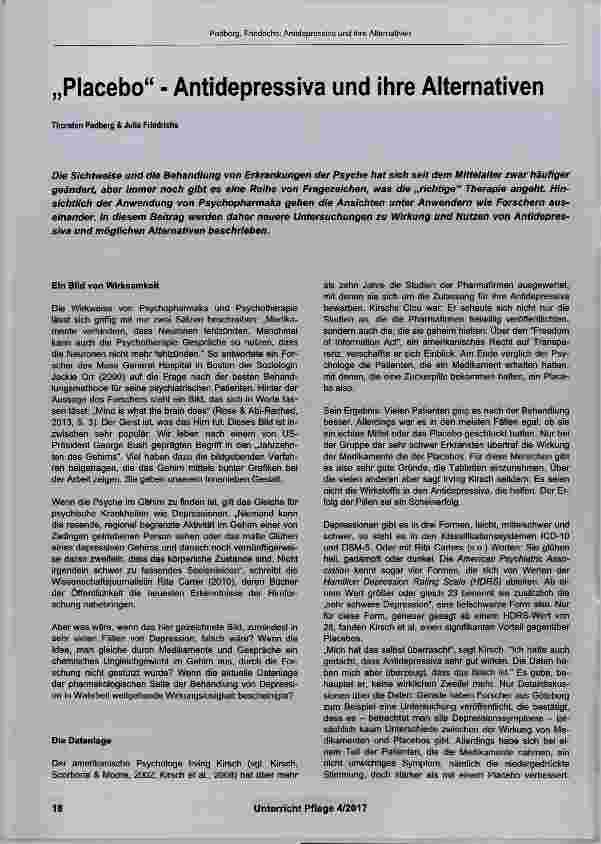 Vorschauseite 1: „Placebo“ - Antidepressiva und ihre Alternativen