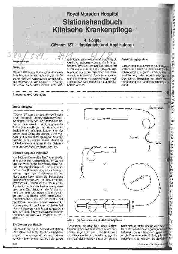 Vorschauseite 1: Stationshandbuch Klinische Krankenpflege 4. Folge: Cäsium 137- Implantate u. Applikatoren