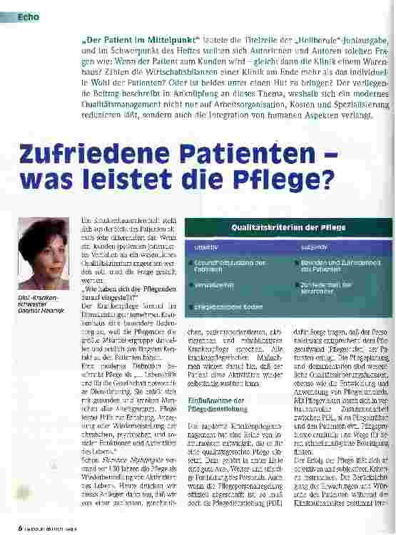 Vorschauseite 1: Zufriedene Patienten - was leistet die Pflege?