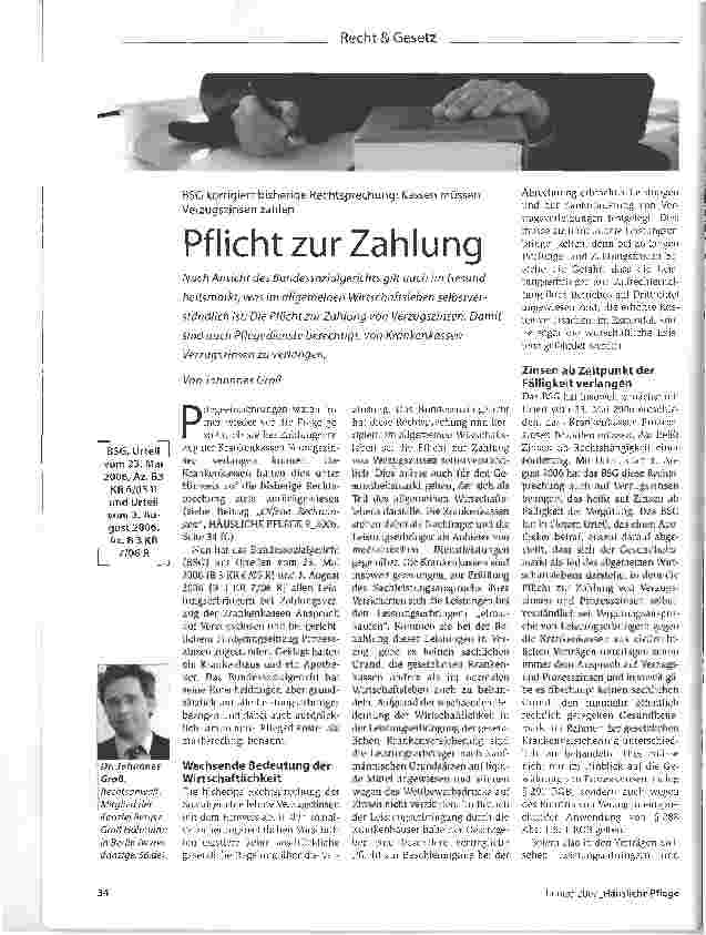 Vorschauseite 1: BSG korrigiert bisherige Rechtsprechung: Kassen müssen Verzugszinsen zahlen - Pflicht zur Zahlung