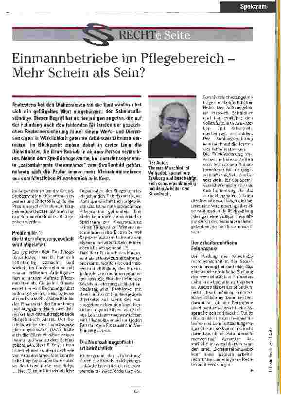 Vorschauseite 1: Einmannbetriebe im Pflegebereich - Mehr Schein als Sein?