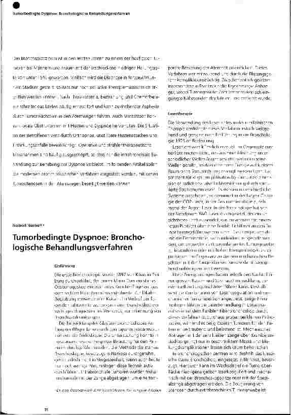 Vorschauseite 1: Tumorbedingte Dyspnoe: Bronchologische Behandlungsverfahren