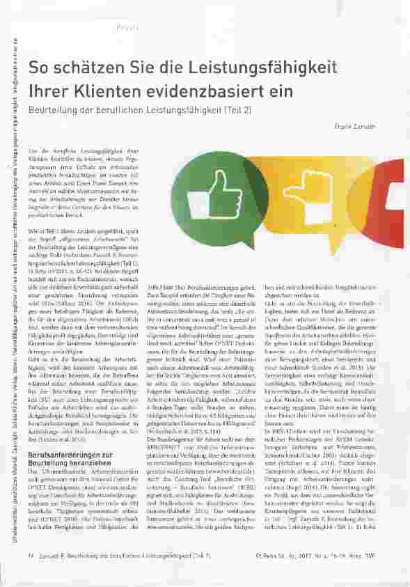 Vorschauseite 1: So schätzen Sie die Leistungsfähigkeit Ihrer Klienten evidenzbasiert einBeurteilung der beruflichen Leistungsfähigkeit (Teil 2)