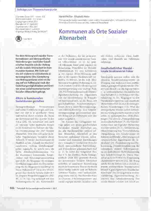 Vorschauseite 1: Kommunen als Orte Sozialer Altenarbeit
