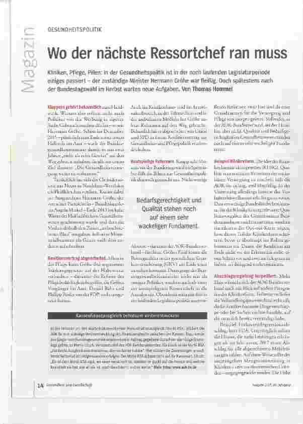 Vorschauseite 1: Wo der nächste Ressortchef ran muss