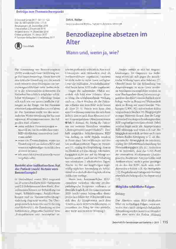 Vorschauseite 1: Benzodiazepine absetzen im Alter