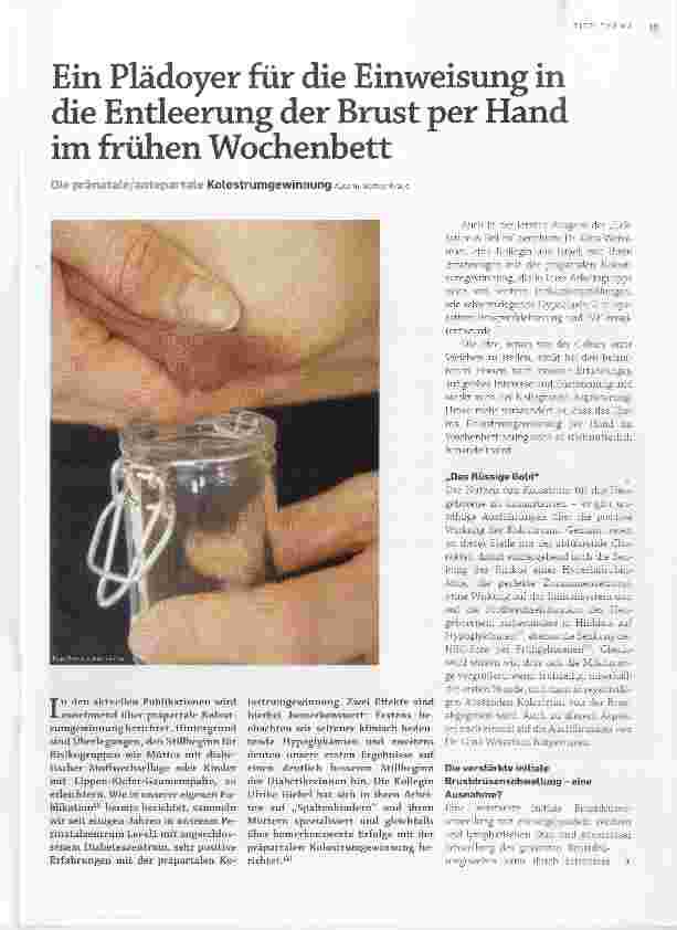 Vorschauseite 1: Ein Plädoyer für die Einweisung in die Entleerung der Brust per Hand im frühen Wochenbett
