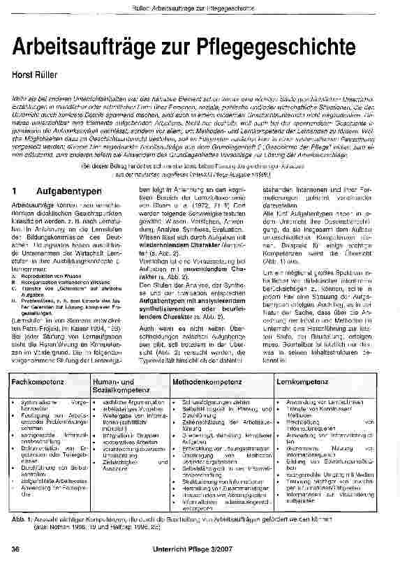 Vorschauseite 1: Arbeitsaufträge zur Pflegegeschichte