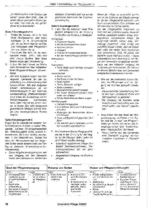 Vorschauseite 3: Arbeitsaufträge zur Pflegegeschichte
