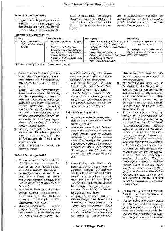 Vorschauseite 4: Arbeitsaufträge zur Pflegegeschichte