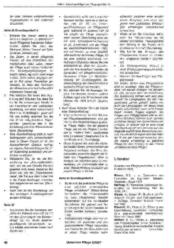 Vorschauseite 5: Arbeitsaufträge zur Pflegegeschichte