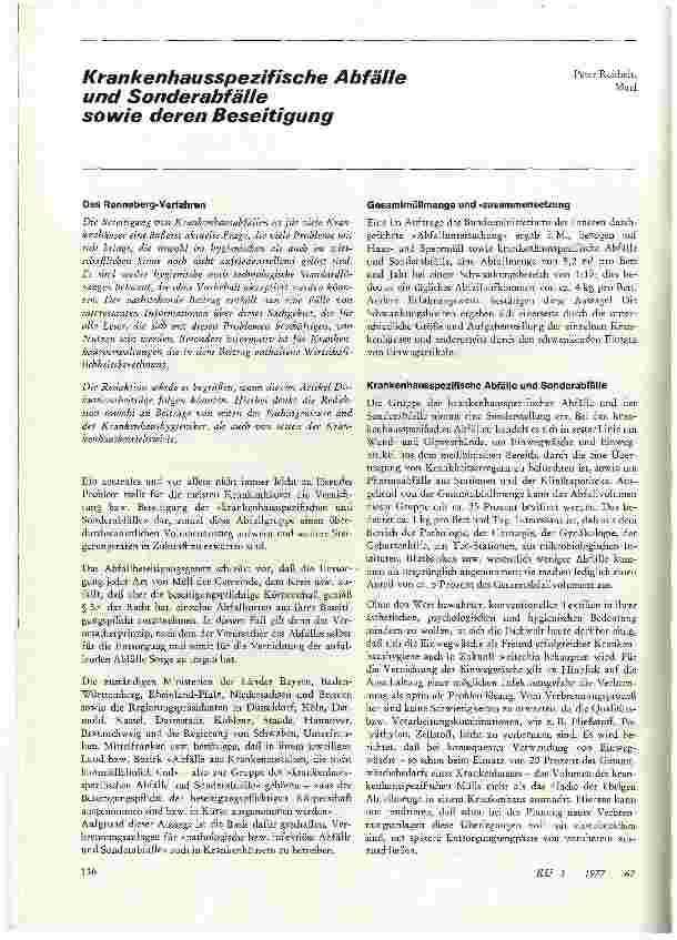 Vorschauseite 1: Krankenhausspezifische Abfälle und Sonderabfälle sowie deren Beseitigung