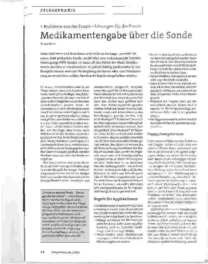 Vorschauseite 1: Probleme aus der Praxis - Lösungen für die Praxis: Medikamentengabe über die Sonde
